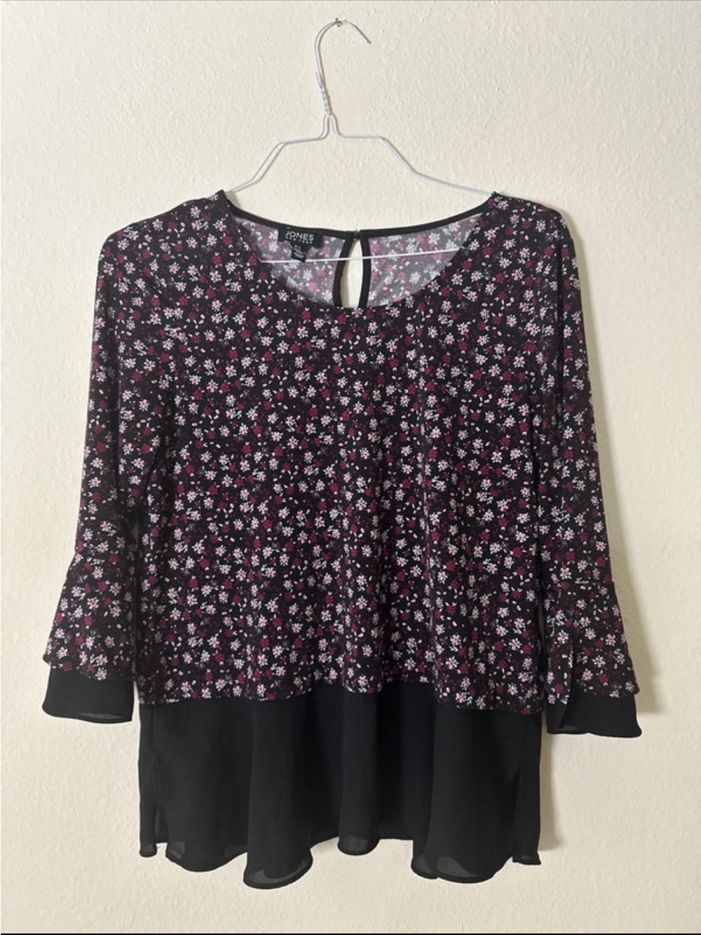 Jones New York Black Floral Layered Tunic with Pink Accents